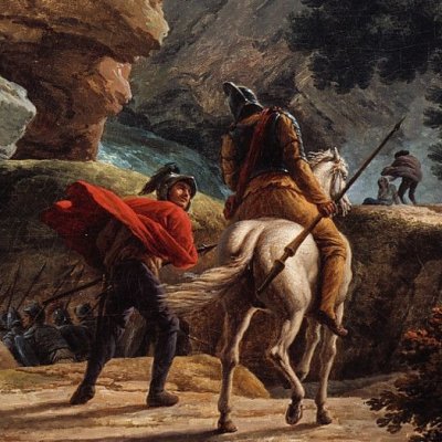 Soldats dans une gorge des Alpes par temps d’orage - Vernet