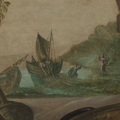 Marché aux poissons, au fond Pierre marchant sur les eaux (l’Eau) - Beuckelaer