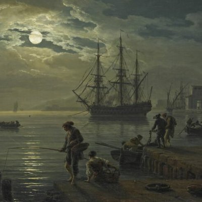 La nuit, un port de mer au clair de lune (Parties du jour, série Du Barry) - Vernet