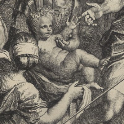 Le jeune Pyrrhus sauvé - Audran d’après Poussin