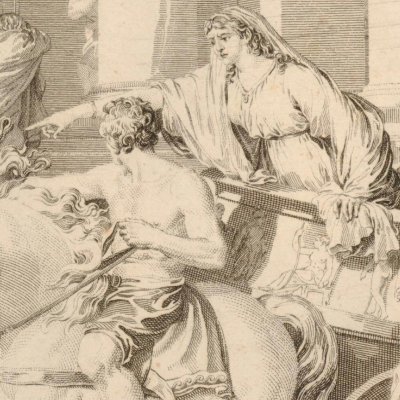 Tullie fait passer son char sur le corps de son père (gravure) - Simonet d'après Moreau le jeune