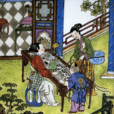 Plateau carré à fond rose et à décor chinois - Charles-Nicolas Dodin