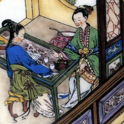Tasse et soucoupe à fond rose et à décor chinois - att. Charles-Nicolas Dodin
