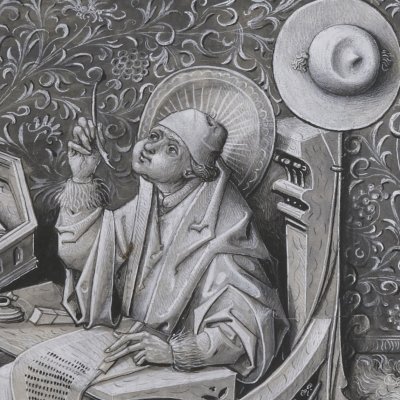 Saint Jérôme vérifiant sa plume (J. Miélot, Les Miracles de Notre Dame, Fr9198)
