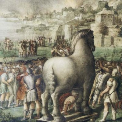 Les Troyens amènent le cheval de Troie dans leurs remparts (Camerino dell’Eneide) - Nicolò dell’Abate