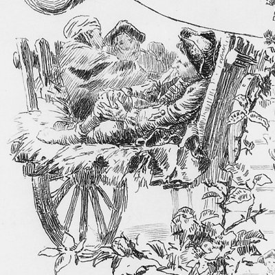 Frontispice : le grand rouleau & 5 scènes (Jacques le Fataliste, 1884) - Leloir