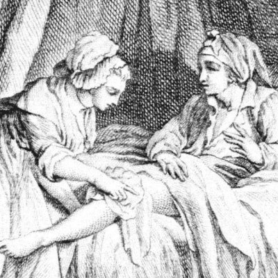 Denise soigne la blessure de Jacques au genou (Jacques le Fataliste, Gueffier, 1797)