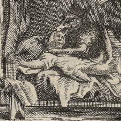 Le Petit Chaperon rouge, vignette (Histoires ou contes du temps passé, La Haye, 1742) - Fokke d'après de Sève