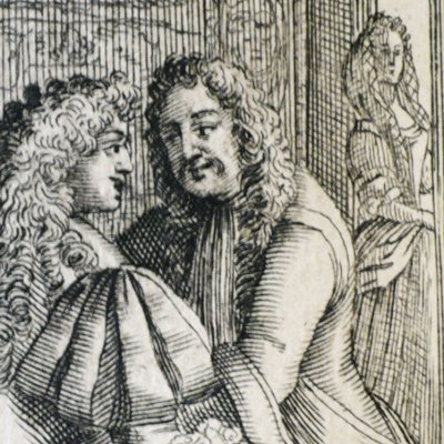 Les Précieuses ridicules, frontispice (Molière, I, 1682) - Brissart