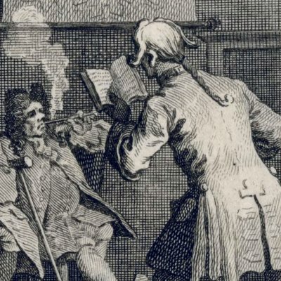  Trim lit son sermon (Tristram Shandy, 1760, Front. vol1, 1er état) - Hogarth