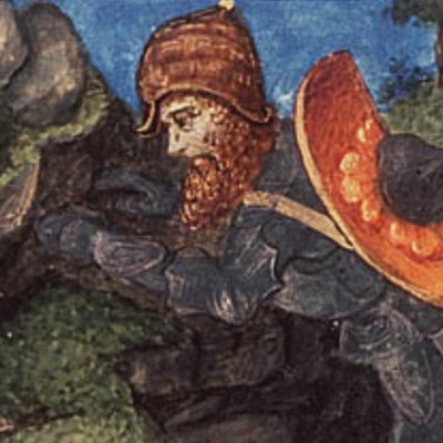 Polyphème surprend Acis et Galatée (Epître d’Othéa, La Haye KB 74G27, f55)