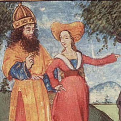 La sibylle de Tibur fait apparaître la Vierge à Auguste (Epître d’Othéa, La Haye KB 74G27, f95)