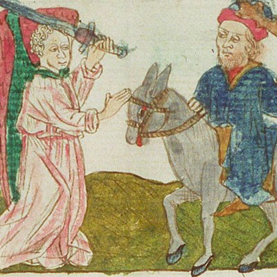 L’ânesse de Balaam (Speculum humanae salvationis, KB 10 B 34, F4rb)