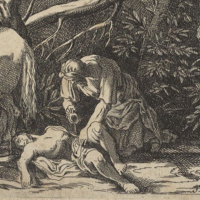 Le bon Samaritain s’arrête pour soigner le blessé (Histoire du B. S.) - Bourdon