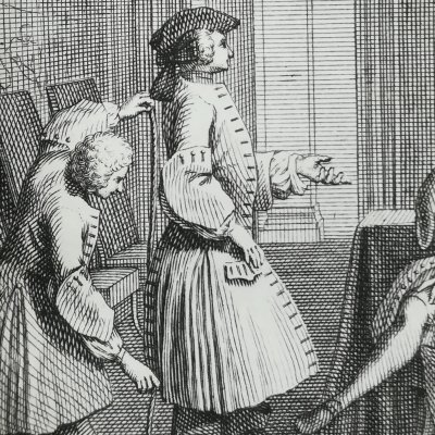 Le tailleur prend les mesures de Des Frans (Illustres Françaises, 1750) - Yver