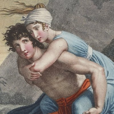 Le passage du torrent (Paul et Virginie, 1806, couleur) - Roger d’après Girodet