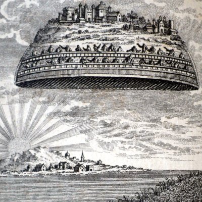 Gulliver fait signe à l’île de Laputa (Voyages de Gulliver, III, 1796)