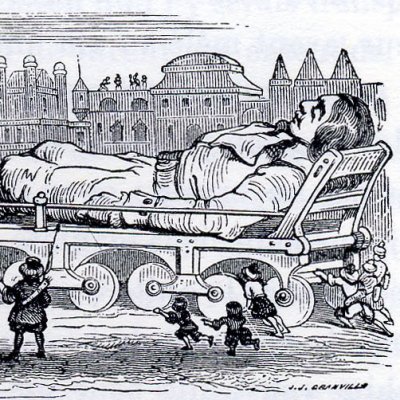 Gulliver transporté à la capitale de Lilliput (Gulliver, Garnier 1873) - Granvil
