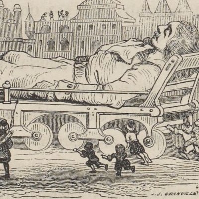 Gulliver transported to the capital of Lilliput (Gulliver, Garnier 1873) - Granvil