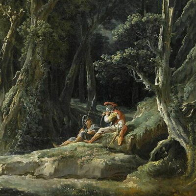 Scène de forêt avec deux soldats romains - Boucher