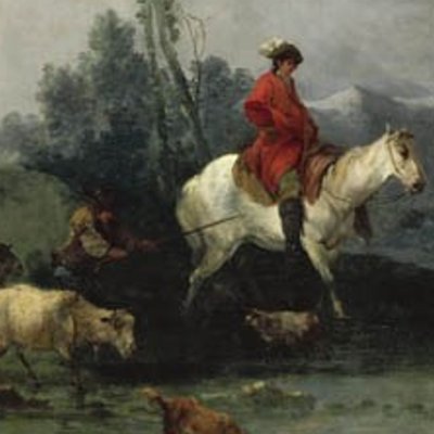 Paysage avec un cavalier suivi d’un troupeau - Casanove
