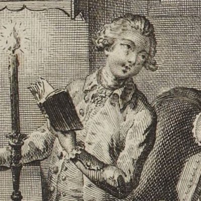 Edmond lisant à Tiennette (Paysan perverti,  Esprit 1782, fig4) - Binet