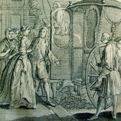 Mr B. fait monter Pamela en carrosse (Pamela, Leipzig 1750, fig8) - Brühl