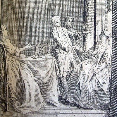 Lady Davers demande à Pamela de lui servir du vin (Pamela, Leipzig 1750, fig11)