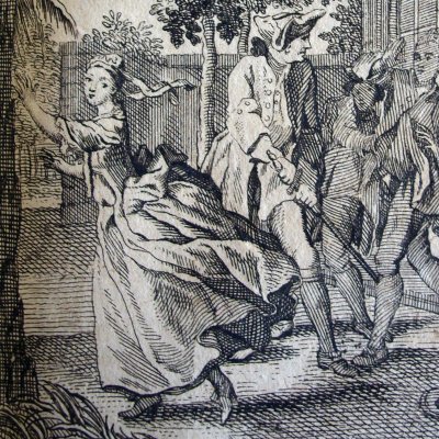 Pamela saute par la fenêtre pour fuir Lady Davers (Pamela, Leipzig 1750, fig12) - Brühl