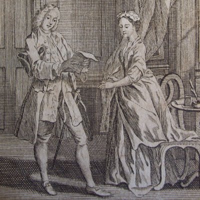 Mr B contrôle la correspondance de Pamela (Pamela, Leipzig 1750, fig1) - Brühl