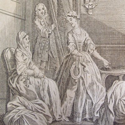 Mr. B épie Pamela en compagnie de Mrs Jervis (Pamela, Leipzig 1750, fig2) - Brühl