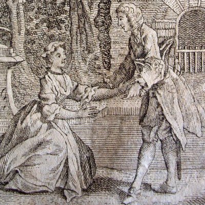 Mr. B tente de se réconcilier avec Pamela (Pamela, Leipzig 1750, fig6) - Brühl
