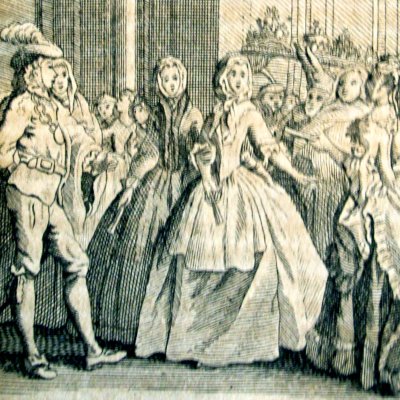 Pamela, Miss Darnford, Mr B à la Mascarade (Pamela, Leipzig 1750, fig23) - Brühl
