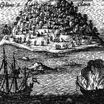 L’île Sainte-Claire (Van Noort, Wonderlijcke Voyagie..., p9, in Oost en Westindische Voyagien..., 1650)