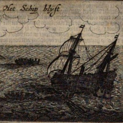 Navire en rade (Ongeluckige voyagie van't schip Batavia…, p5, in Oost en Westindische Voyagien, 1651)