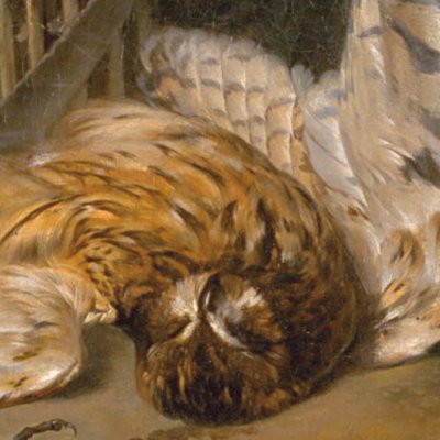 Un hibou, un pimart et un panier rempli de gibier - Bachelier