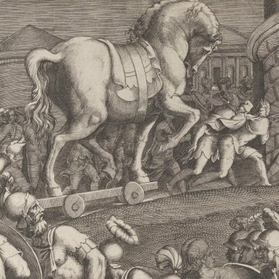 Entrée du Cheval dans les murs de Troie - Giulio Bonasone d’après Primatice