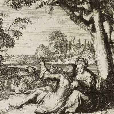Le villageois qui cherche son veau (La Fontaine, Contes, Amst. 1685) - De Hooghe