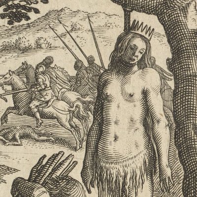 La reine Anacaona pendue (Las Casas, Destruction des Indes, 1598) - Th. de Bry