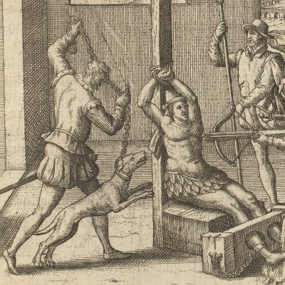 Supplice de Catzonzin (Las Casas, Destruction des Indes, 1598) - Th. de Bry