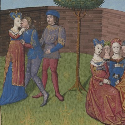 Guenièvre embrasse Lancelot (Lancelot du lac, Ms Fr112-1)