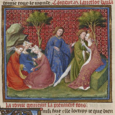 Guenièvre embrasse Lancelot (Lancelot du lac, Ms Fr118) - M. des cleres femmes