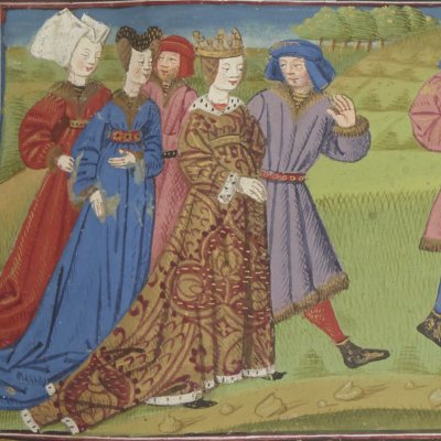 Galehaut conduit Guenièvre à Lancelot (Lancelot du lac, Ms Fr111)