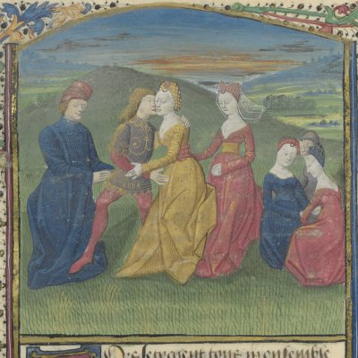 Guenièvre embrasse Lancelot (Lancelot du lac, Ms Fr 114)