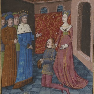 Lancelot présenté à la cour d’Arthur (Lancelot du Lac, Ms Fr 112-1)