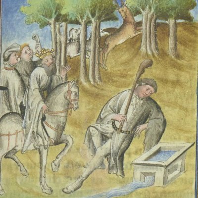 Marc trouve Tristan endormi à la fontaine (Tristan en prose, Ms Fr 100)