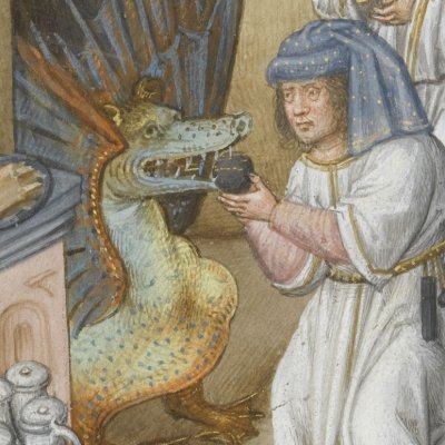 Daniel empoisonne le dragon (Speculum humanæ salvationis, Chantilly, ms 139)