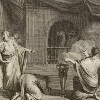 Daniel dans le temple de Bel  (Histoire du vieux et du nouveau testament, 1700, n°134) - Gouwen d'après Elliger et Picart