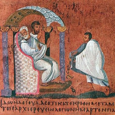 Judas rendant les trente deniers (Codex purpureus rossanensis, pl. 13)