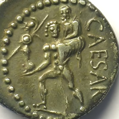 Denier de César avec Vénus, Énée et Anchise